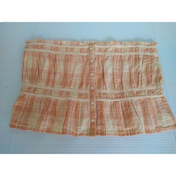 American Eagle Outfitters Tops - American Eagle sz XL Tube Top Strapless Smocked Cotton/Linen orange yellow plaid